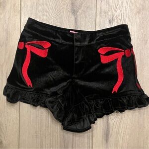 Dollskill Sugar Thrillz Black Velvet Shorts with Red Bows